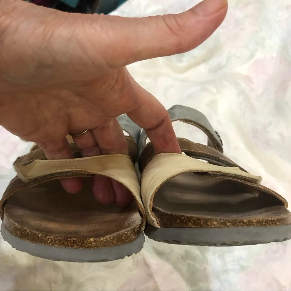 Think! Leather Mitzi Adjustable Footbed Slide Wedge Sandals size 9